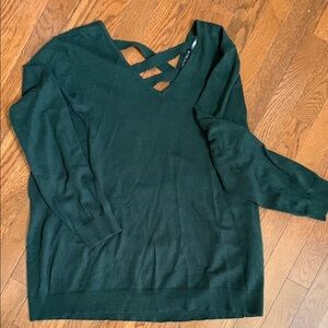Women's Dark Green Sweater with Crisscross Detail